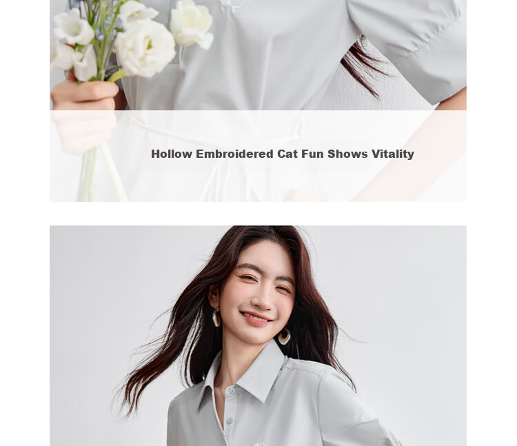 Sentubila Commuter Style Five-Sleeve Summer Slim Waist Embroidered Shirt Dress for Women Mid-Length 7