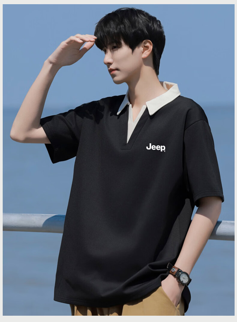 JEEP Men's Summer New Ice Silk Casual Fake Two-Piece Short Sleeve Polo Shirt 10