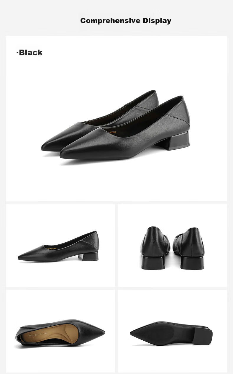 HLA Women's Single Shoes, Comfortable Heels for Commuting, Non-Slip Pointed Toe Leather Shoes, HDADXW1CCS006, Black, Size 38 15