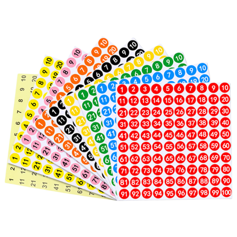 GOTOVAN Digital Stickers 10 Sheets Waterproof Small Round Adhesive Labels 1-100 Number Coding Stickers Dot Label Tags Number Sequence Stickers