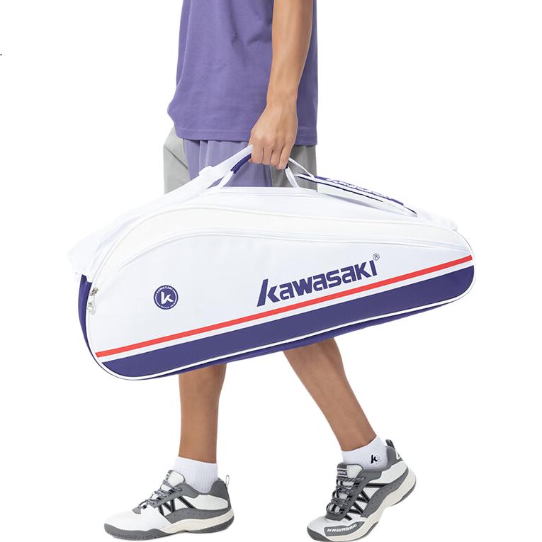 KAWASAKI Badminton Bag, Large Capacity, Multifunctional, Handheld, Shoulder, Crossbody Bag, Holds 3 Rackets, C8368, Snow White Blue