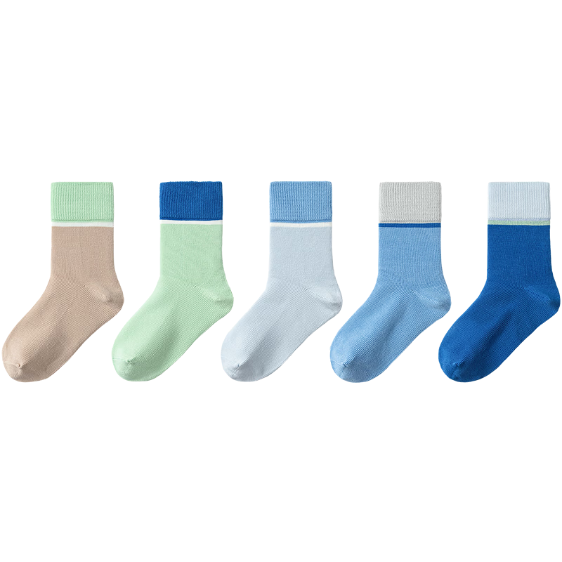 Balabala Kids Socks 2026 Spring Autumn New Boys Girls Cotton Student Mid-Calf Socks 5-Pack