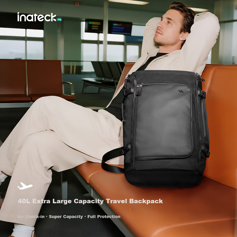 Inateck 40L Large Capacity Travel Backpack Men's Long-Distance Business Trip Dual Shoulder Luggage Bag Black