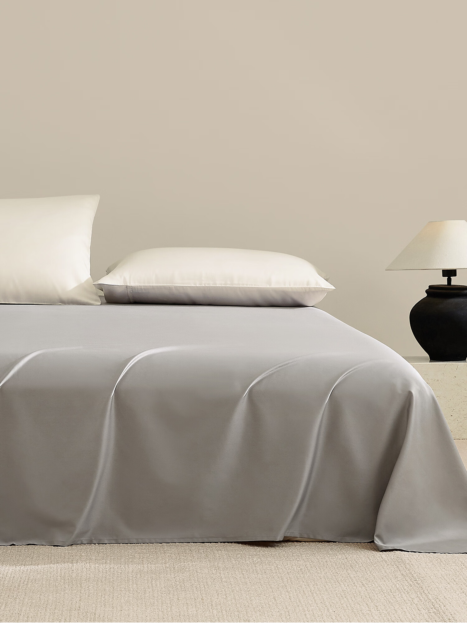 MIDO HOUSE Mingdu 100-Thread Count Long-Staple Cotton Pure Cotton Solid Color Double Bed Sheet Light Cream 200*230cm 9