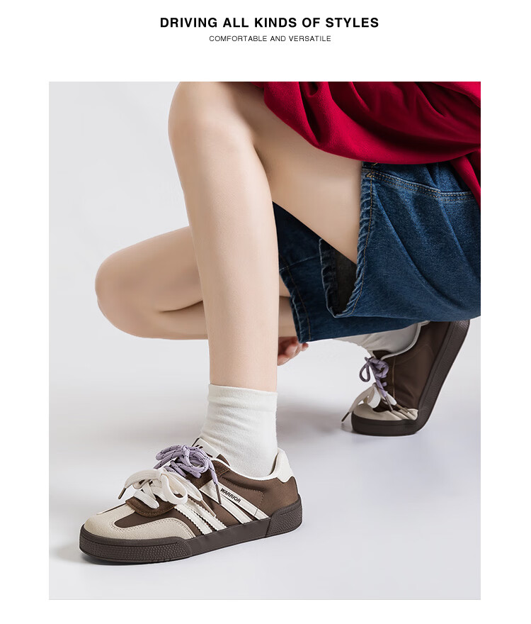 Warrior Casual Training Shoes Flat Sole Slimming Women's Shoes Versatile Soft Sole Sneakers 572 Dark Brown Gray Beige Size 37 11