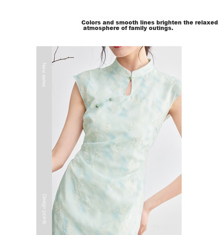 Sentubila Modified Qipao Chinese Style Dress Women Summer Waterdrop Hollow Stand Collar Embroidered New Chinese Waist Slimming Mid-Length Dress 2