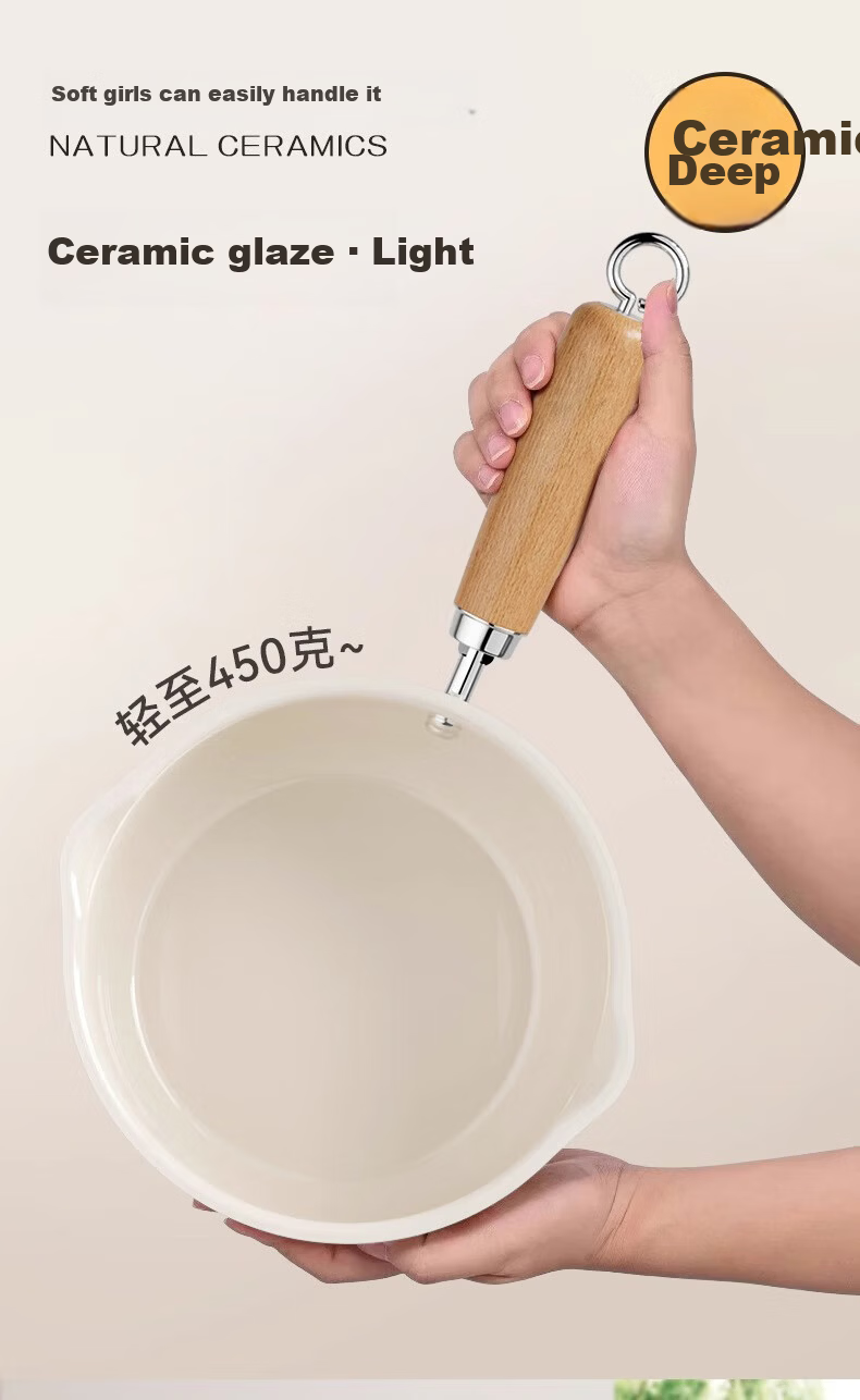 Deming Ceramic Small Milk Pot Baby Food Supplement Pot Infant Frying and Cooking Household Integrated Pot Instant Noodle Soup Pot Non-stick with Lid 16CM 9