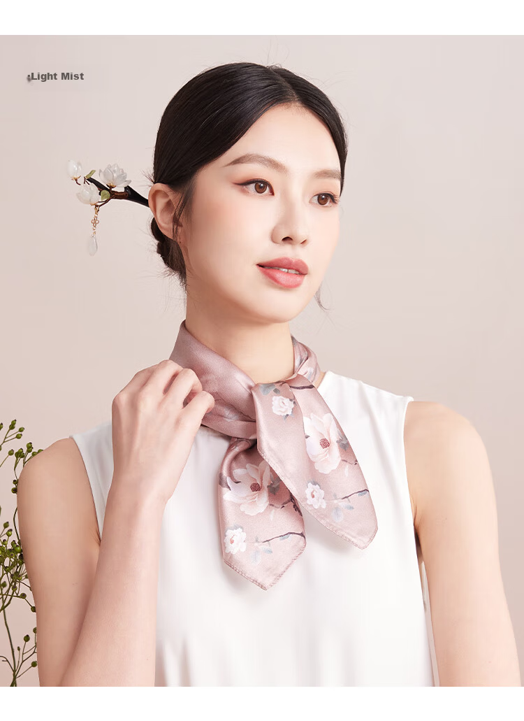 Shanghai Story Women's Silk Satin Small Square Scarf 100% Mulberry Silk Scarf Gift Box Birthday Present Tipsy Mist 25