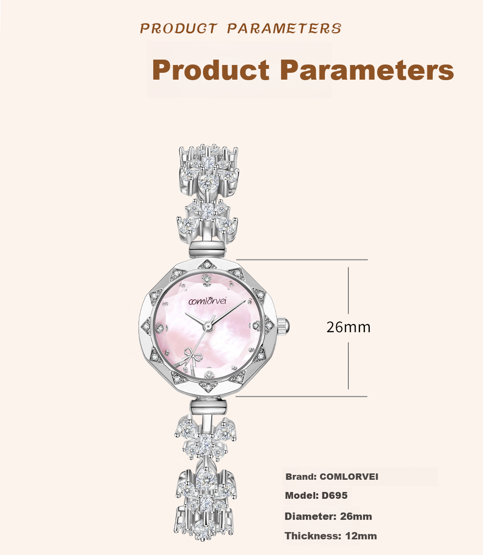 COMLORVEI Bowknot Diamond Bracelet Watch Women's British Style Waterproof Elegant Wristwatch Gift 695 15