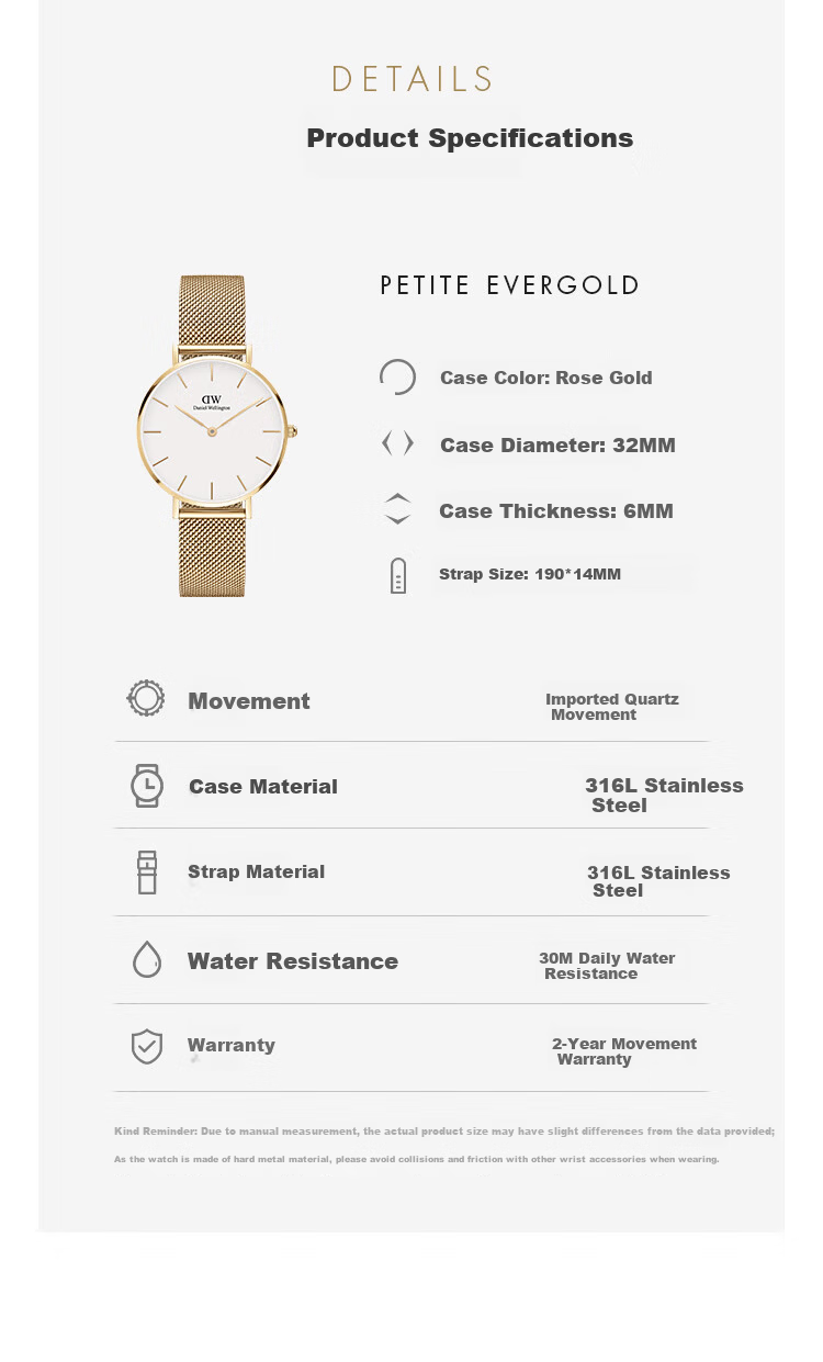DanielWellington DW Ladies Watch, Light Luxury Gold-Plated Simple Quartz Wristwatch for Women, Birthday Gift for Girlfriend, DW163 8