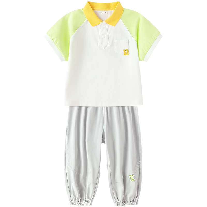 Balabala Boys Short Sleeve Set Kids Baby 2026 New Summer Raglan Sleeve Delicate Bear Two-Piece Skin-Friendly