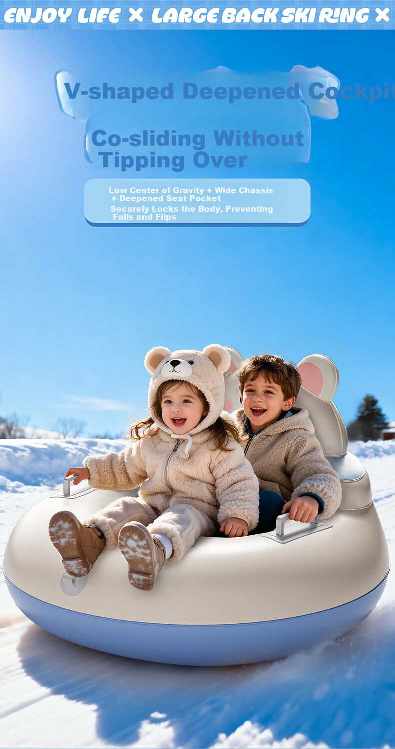 Adandyish Inflatable Snow Tube for Adults and Kids, Pressurized Snow Sled, Snowboard, Grass Sled Seat with Pull Rope, Cloud Milk Bear Design 5