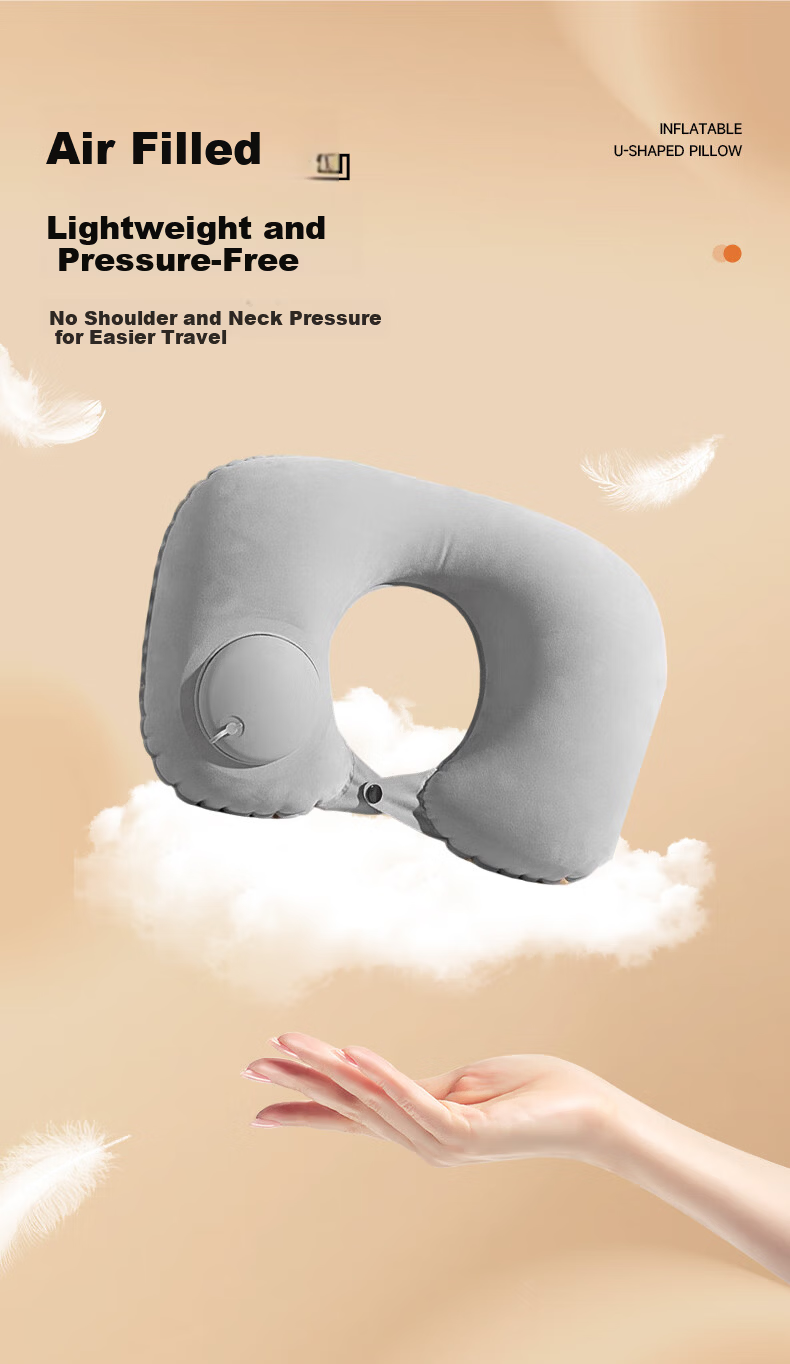 Baicaoyuan Inflatable U-Shaped Travel Pillow Portable Airplane Neck Pillow for Train and Flight Sleep Neck Support Cushion 14