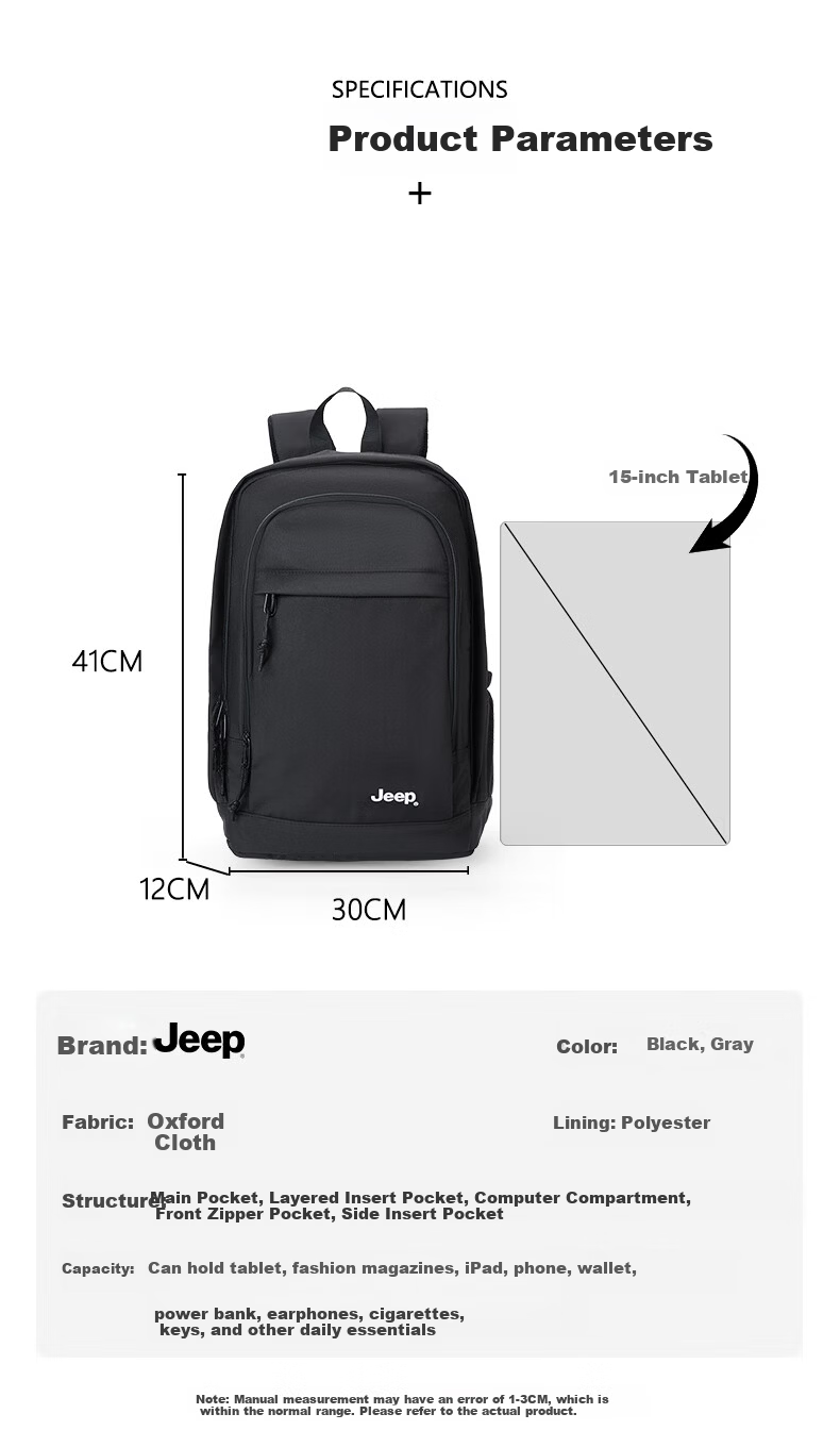 JEEP Men's Large Capacity Laptop Backpack Business Travel Commuter Student School Bag 1