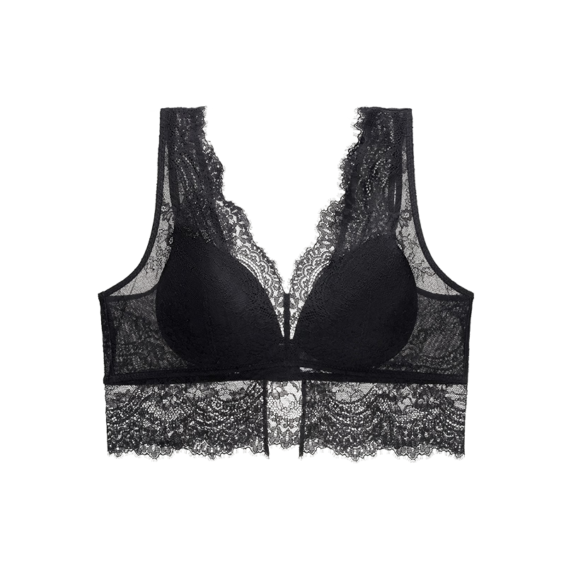 Manifen Lace Eyelash Vest Women Long Triangle Cup Camisole Back Beauty Inner Wear Push-Up Anti-Exposure Wireless Bra Base Layer