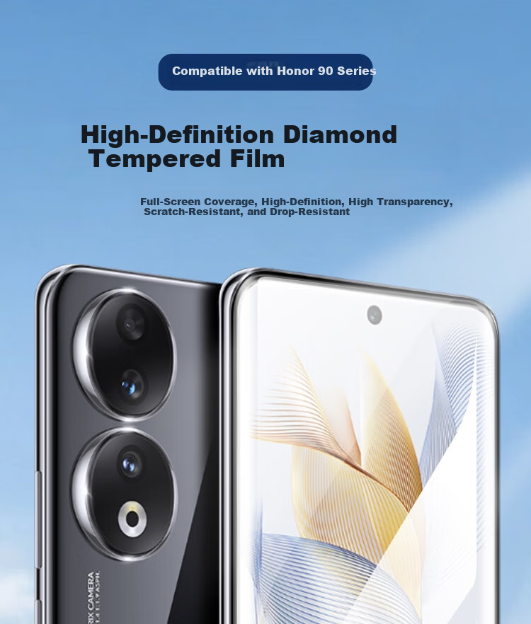 ESCASE [2-Pack Premium] Honor 90 Tempered Glass Screen Protector Honor 90 Curved Full Coverage HD Anti-Scratch Anti-Fingerprint Film 1