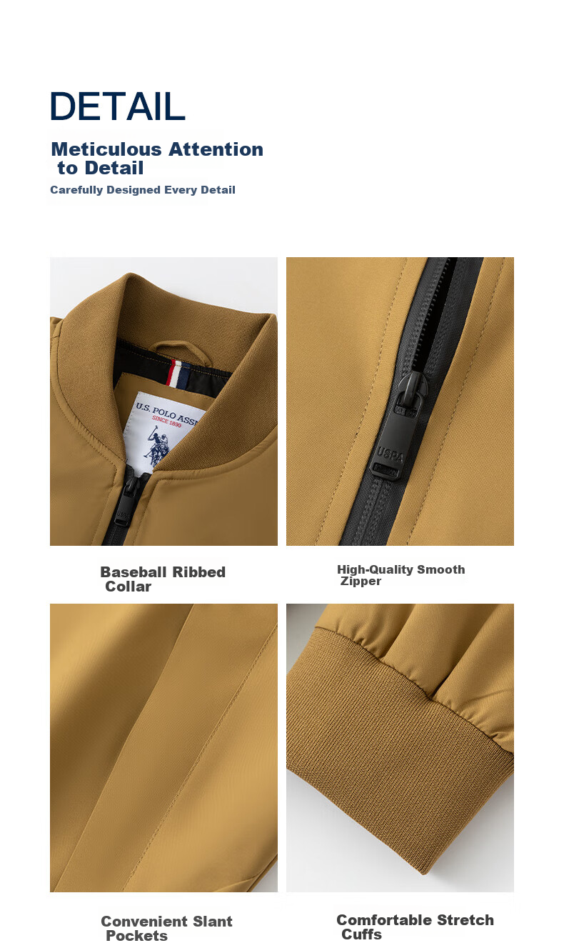 U.S. POLO ASSN. Men's Autumn Business Casual Baseball Collar Jacket High-End Windproof Commuter Coat 19