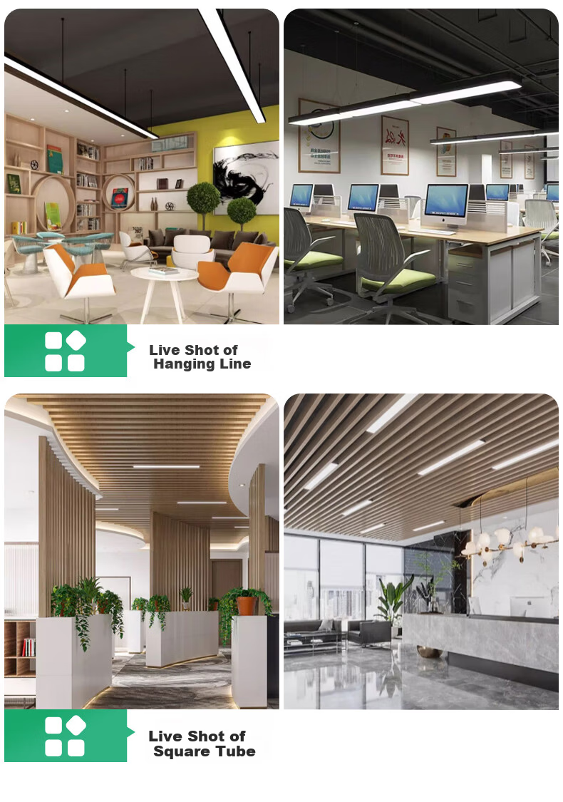 Biuyum LED Linear Light Conference Room Office Pendant Light Commercial Building Square Tube Light Black Right Angle White Light 40W 1200*95*40mm [1 Piece] 7