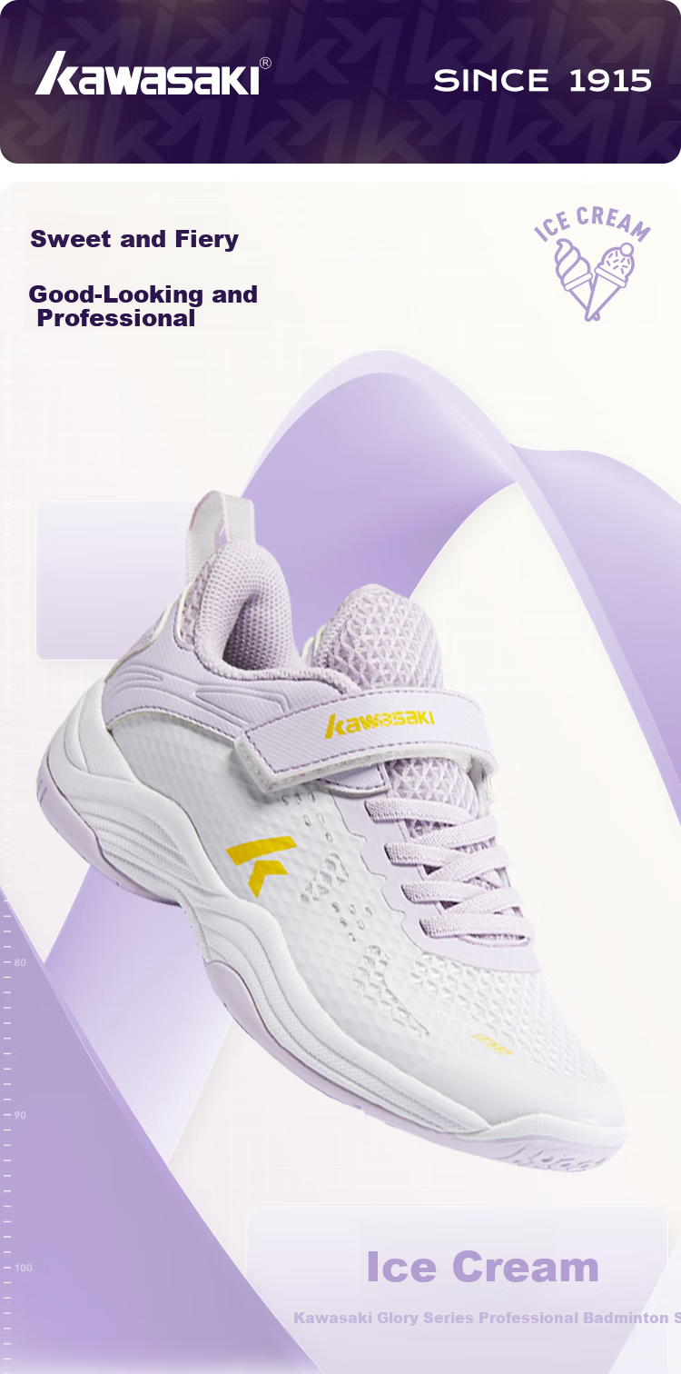 KAWASAKI Kids Badminton Shoes Ice Cream Durable Unisex Sports Shoes C4322 Taro Purple Size 37 1