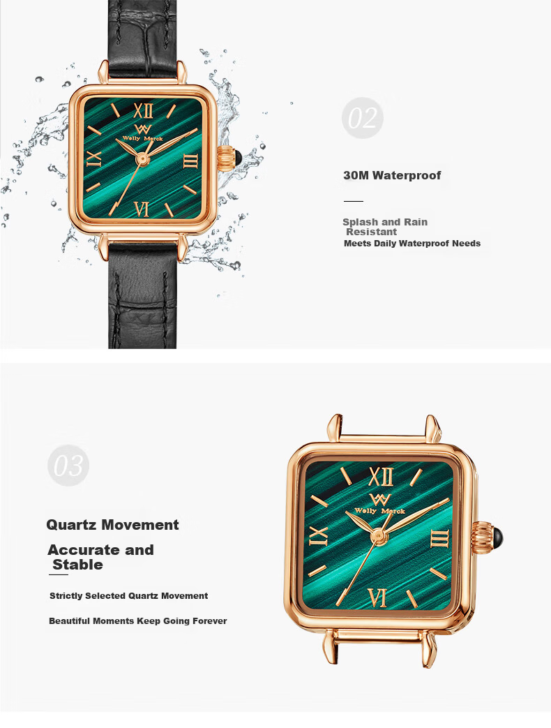 Welly Merck Women's Small Green Watch Square Minimalist Quartz Waterproof Birthday Gift for Her Qixi Festival 10
