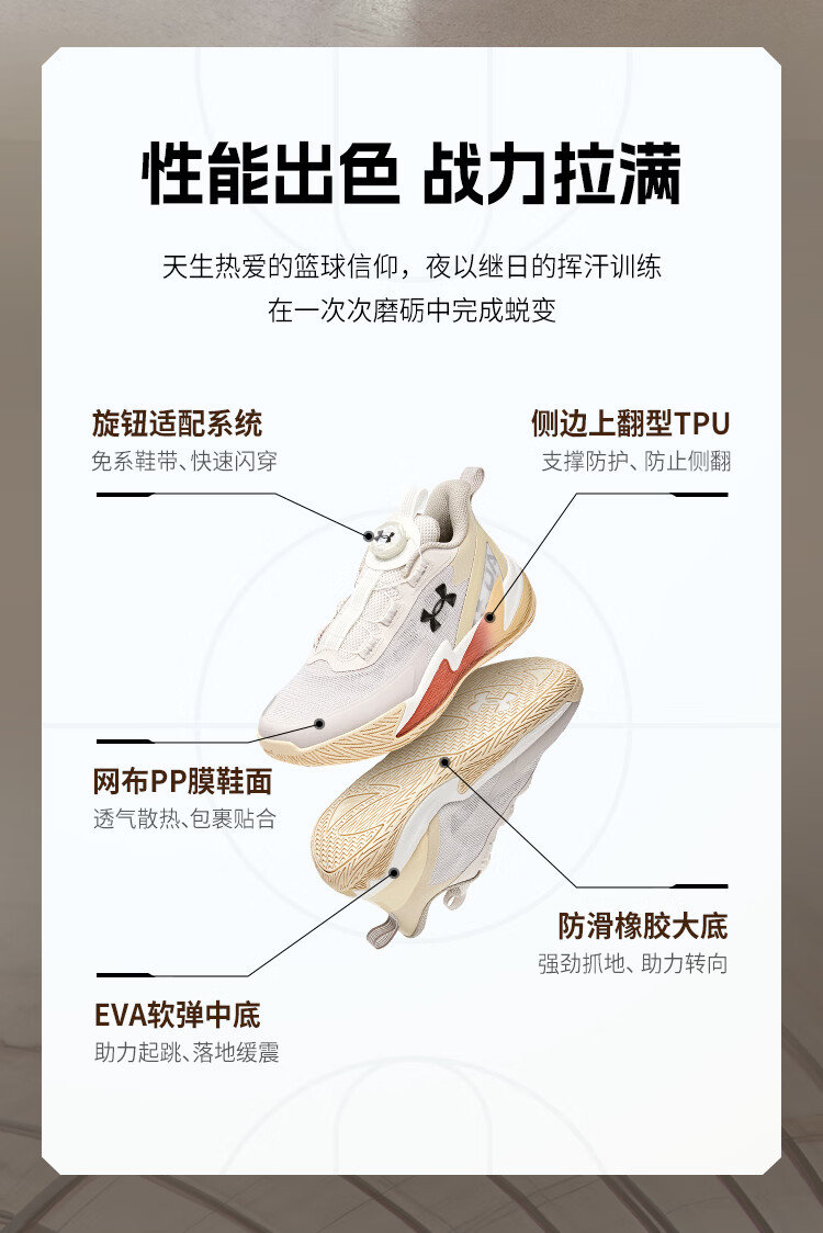Under Armour Kids Boys and Girls High-Performance Basketball Shoes Spring Mid-Childhood Knob Mesh Breathable Sports Shoes 2