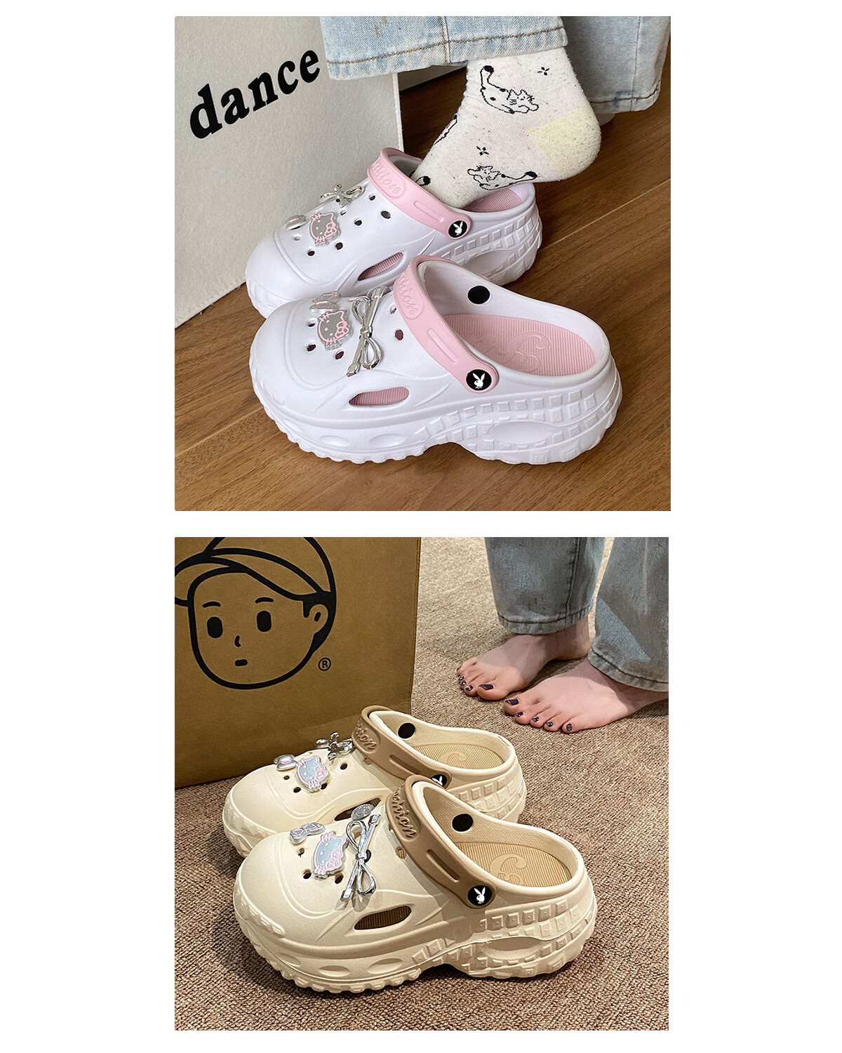 PLAYBOY Women's Summer 2026 Hole Sandals Dual-Wear Comfortable Slippers Beach Shoes Black Size 36/37 7
