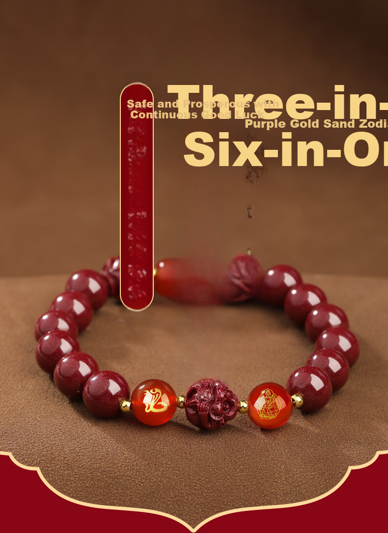 MANHE Cinnabar Bracelet for Men, Three-In And Six-In Authentic Amulet Jewelry Bracelet for Women, Fortune-Turning Beads, Girlfriend Birthday Gift 1
