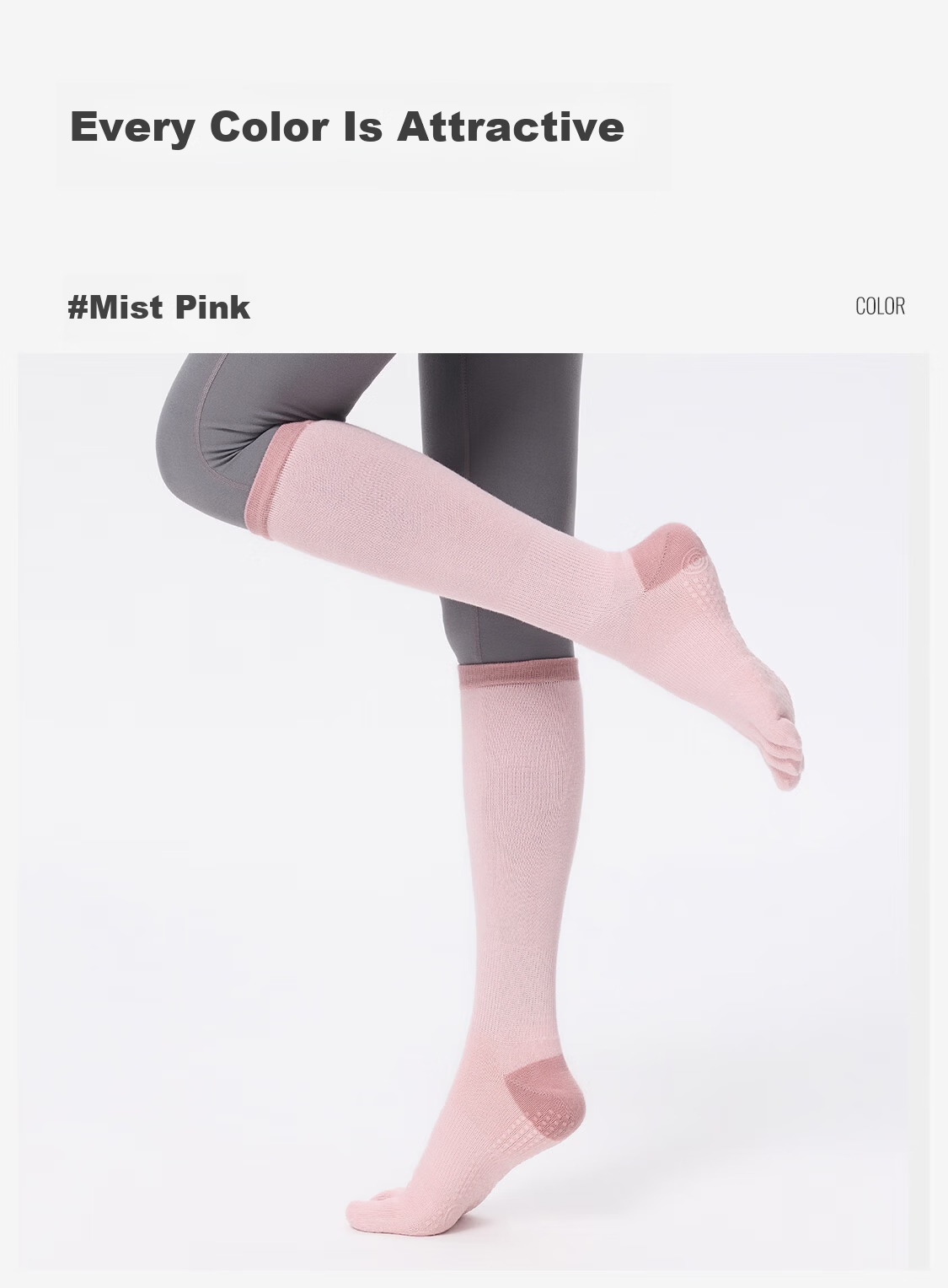 Keep Mid-Calf Yoga Socks Five-Toe Non-Slip Finger Separation for Women Indoor Floor Sports Dance Pilates Blue Gray 1