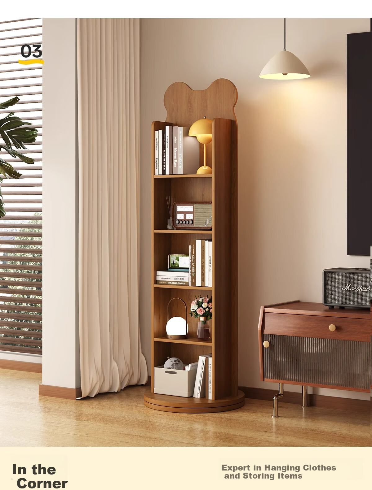 Millennium Huafu Bear Rotating Dressing Mirror Full-Length Floor Mirror with Magazine Rack Rotating Storage Dressing Mirror 165*36 Black 11
