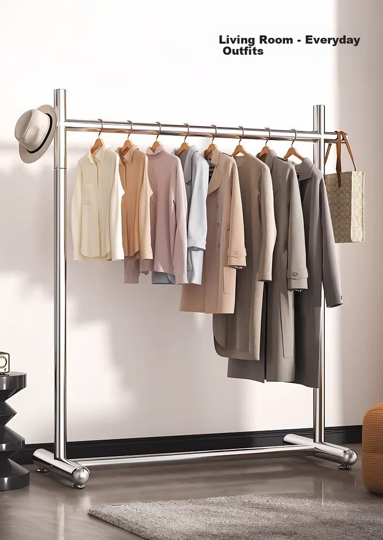 Yaoying YJ11 Stainless Steel Floor Clothes Rack Single Rod Garment Hanger for Bedroom Balcony 120x170cm 10