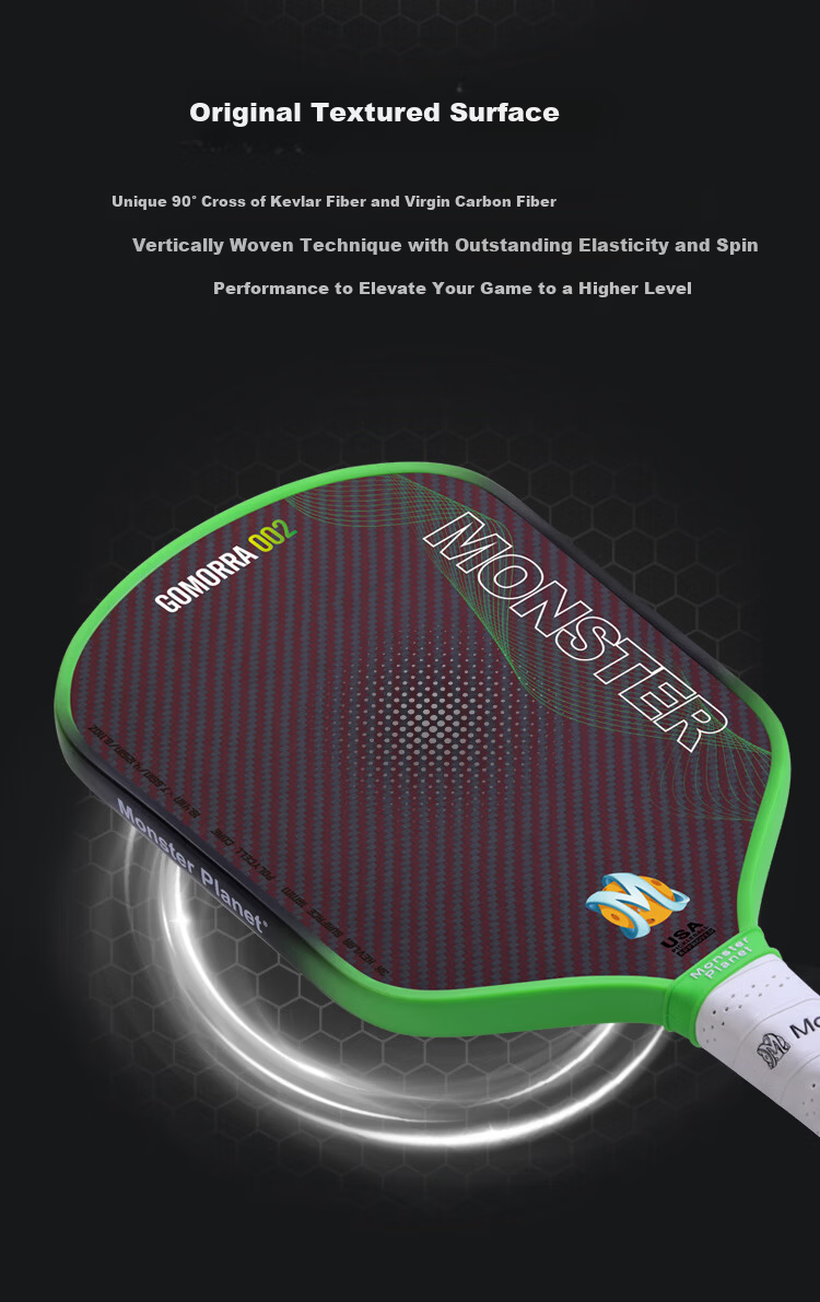 Monsterplanet Monster Planet Pickleball Paddle Imported Kevlar 3K Carbon Fiber Hybrid Gomorra Green 7