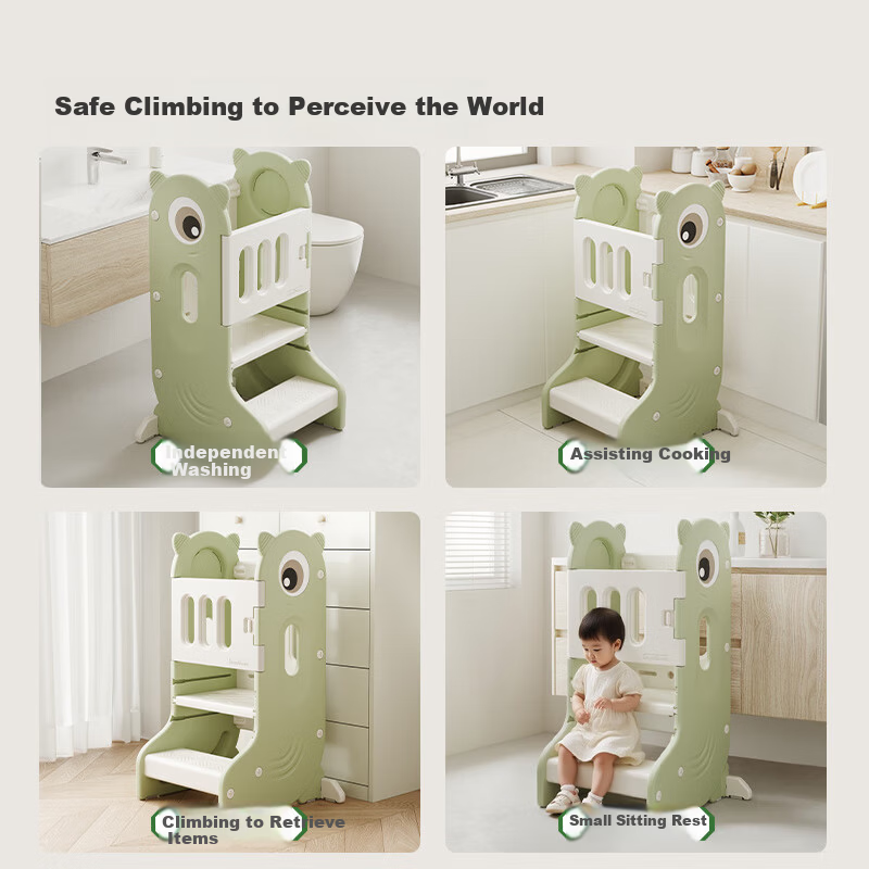 HOBBY TREE Learning Tower Baby Washstand Step Stool Children's Small Chair Footstool Baby Wash Basin Step Stool Cardamom Green