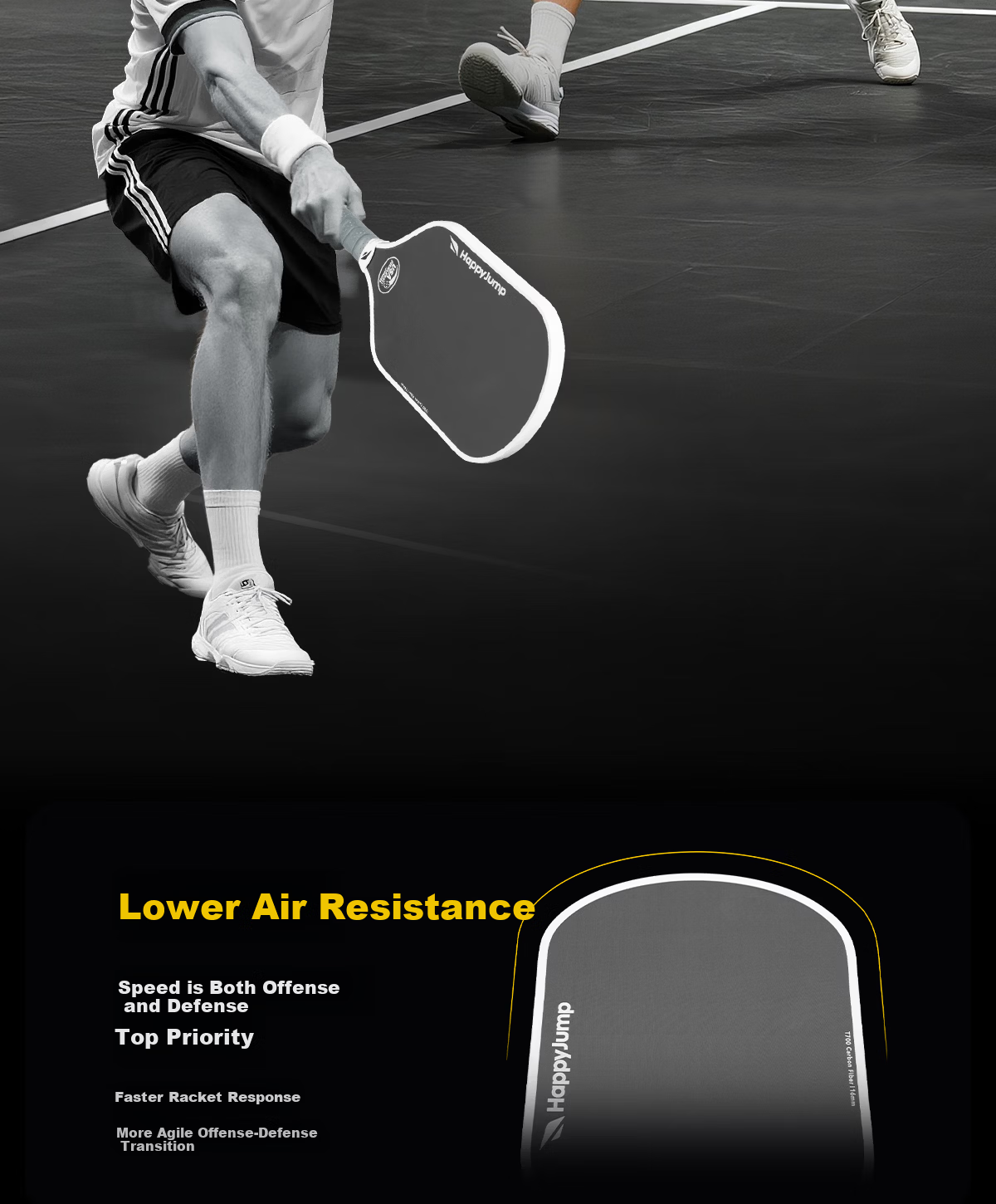 HiJump (Germany) Pickleball Paddle T700 High-End Carbon Fiber Offensive and Defensive Matte Professional Tournament Single Paddle Set 4