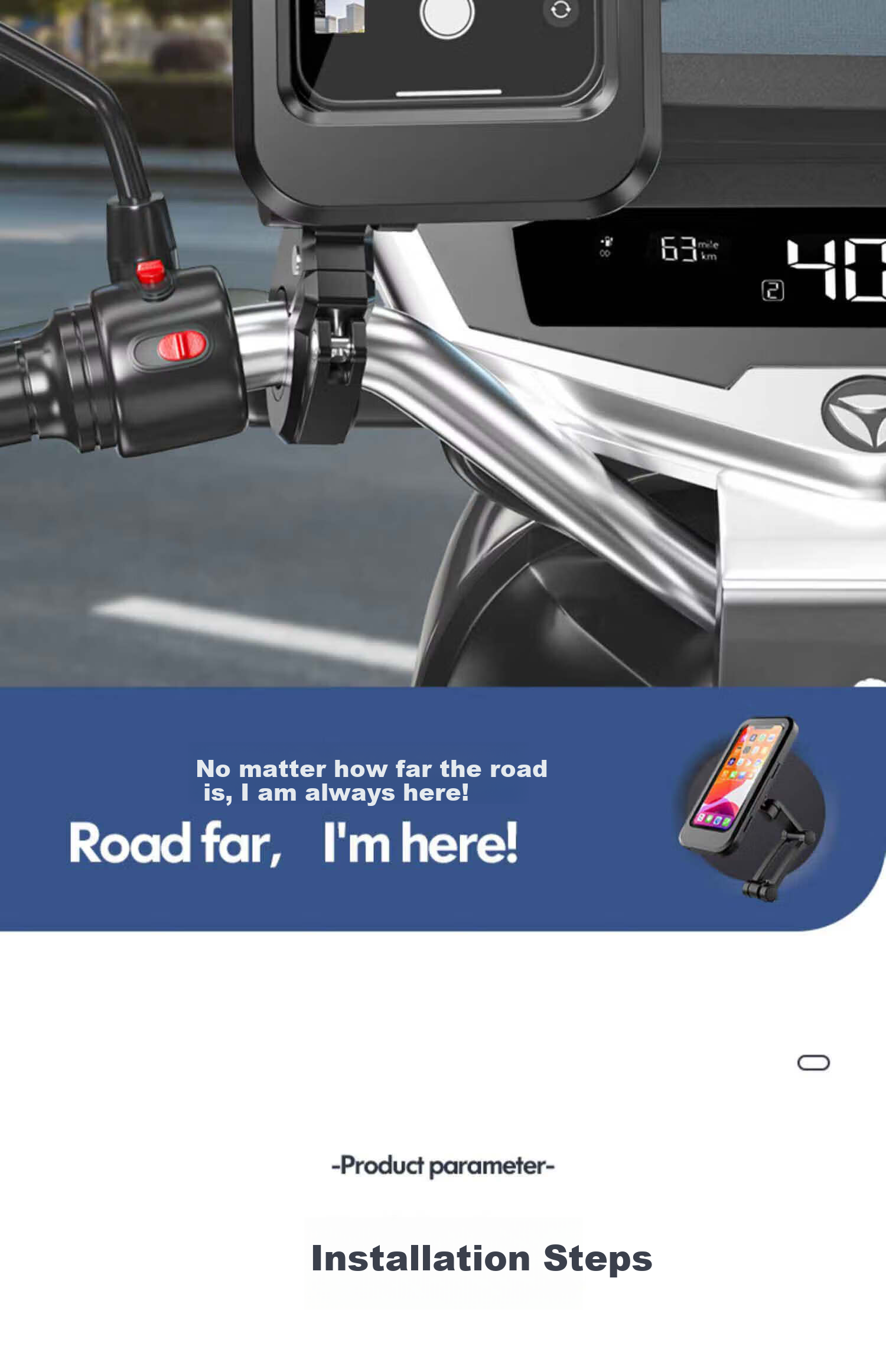 Kylie Waterproof 360° Adjustable Mobile Phone Holder for Electric Motorcycle Bicycle Handlebar, Rainproof and Shockproof 28