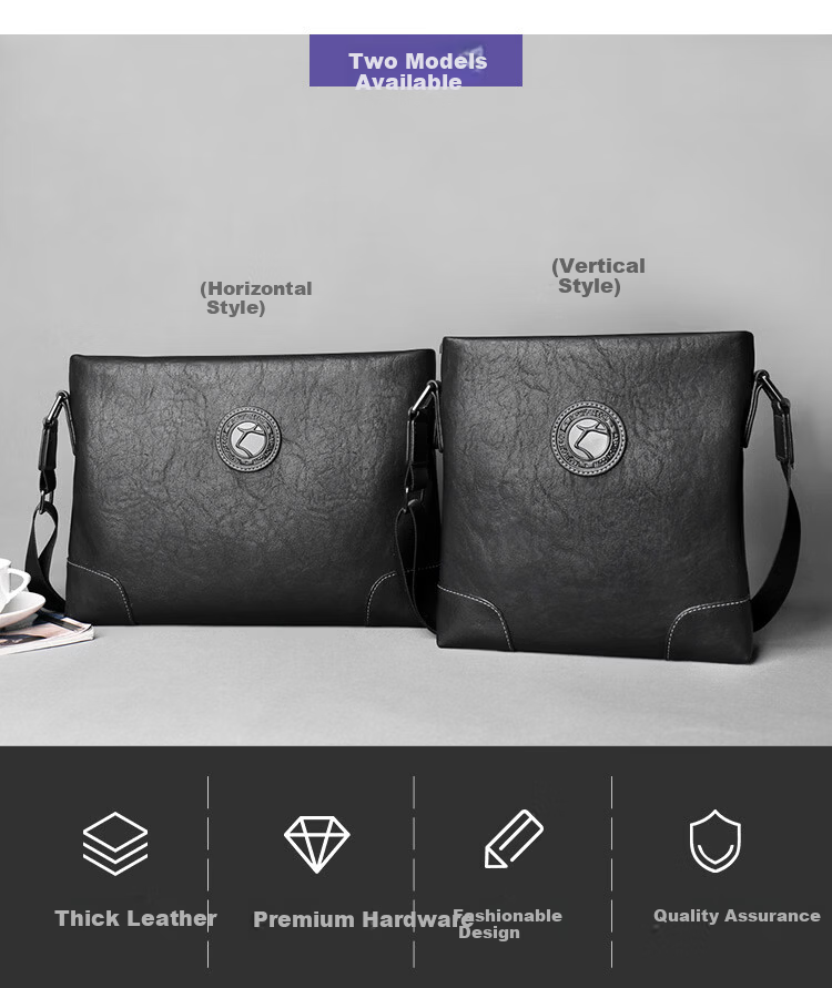 COW Men's Business Casual Shoulder Bag Crossbody Fashion Trendy C-9808 Horizontal Style 2