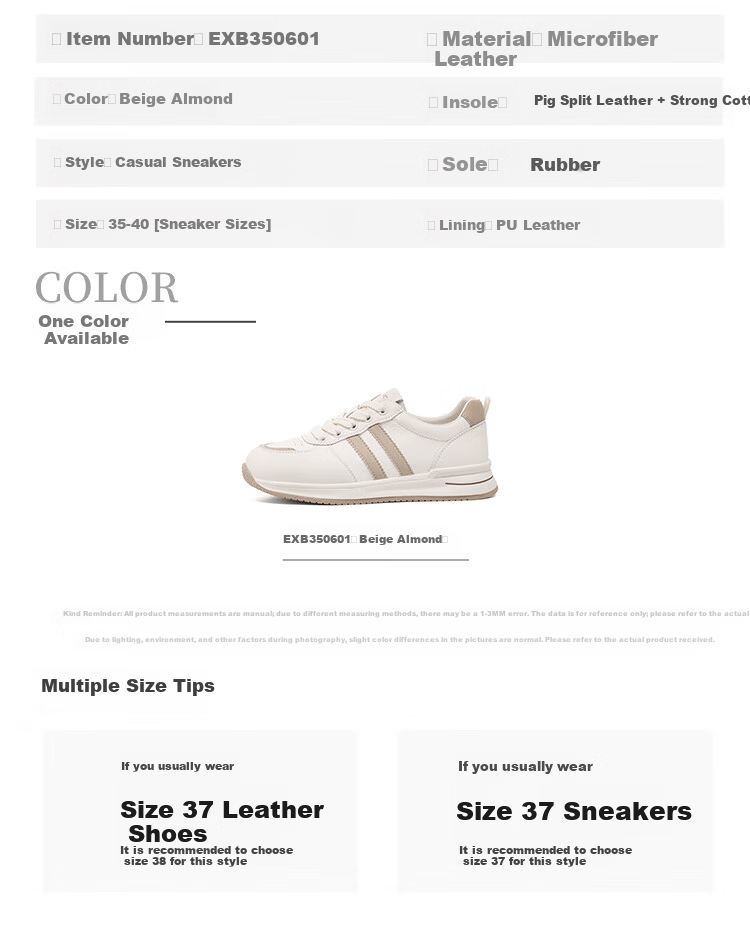 Red Dragonfly Women's Breathable Low-top Trendy Sports Shoes Outdoor Versatile Travel White Sneakers EXB350601 Beige Size 39 5