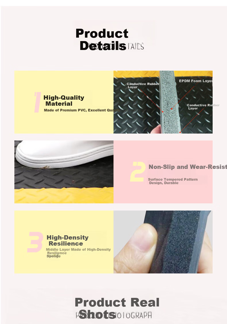 LABORS LBS-127 Anti-Slip Rubber Mat Anti-Static Foot Mat Workshop Floor Mat Industrial Anti-Slip Carpet 450MM×600MM 3
