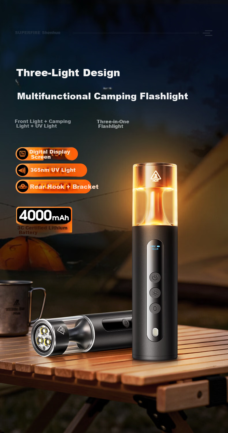 SupFire High-Power Flashlight Long Battery Life Camping Portable Emergency Strobe 365nm UV Light Multifunctional for Self-Driving and Outdoor Camping 1
