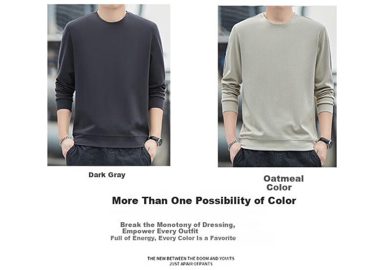 ROMON Men's Sweatshirt, Spring And Autumn Round Neck Loose High-End Long-Sleeve T-Shirt, Comfortable Base Layer Jacket for Men, 8939 Dark Gray 2XL 4