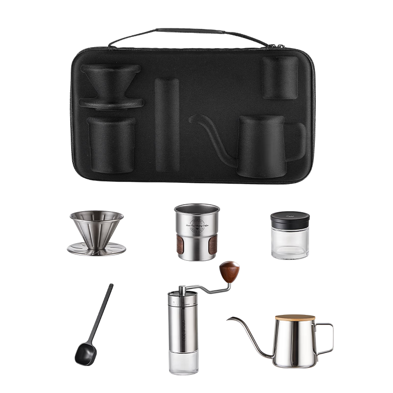 Circle Joy Manual Pour-Over Coffee Maker Set with Hand Grinder Coffee Bean Mill Outdoor Camping Upgrade Silver