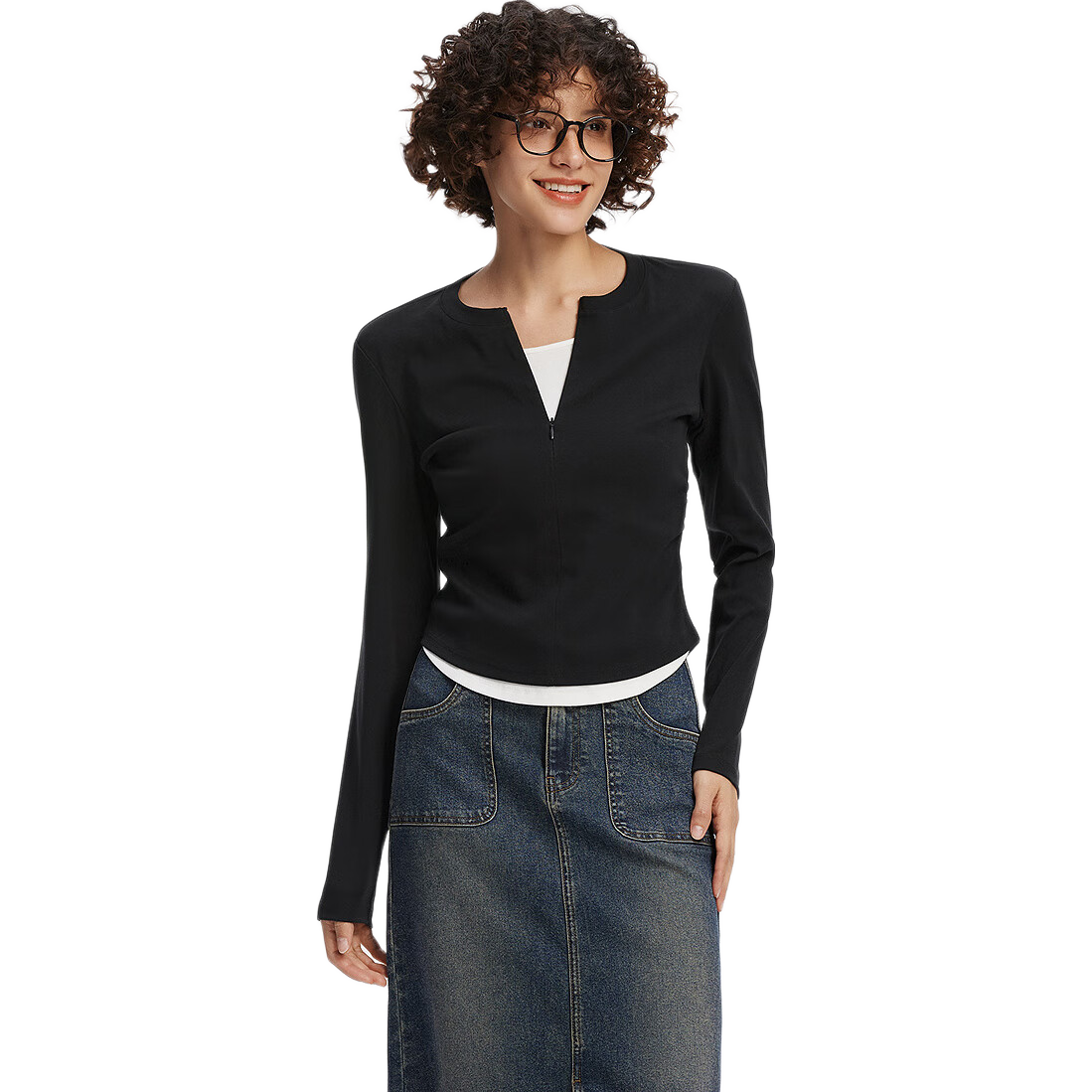 Semir Women's Long Sleeve T-Shirt Short Design Slim Fit Fake Two-Piece Autumn 2025 101525101003 Mall Version