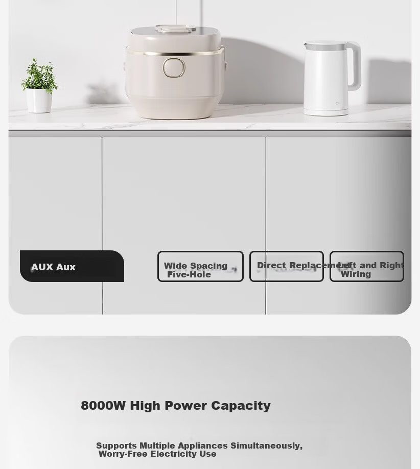 AUX Track Socket Kitchen Dedicated Household Surface Mounted Power Strip Sliding Rail Socket Power Strip Compatible with Xiaomi C6 Single Point 30cm Track + 3 Five-Hole Black Outlets 2