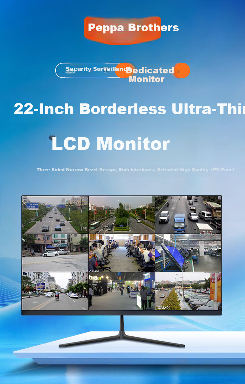 Peiqi Brothers 22-inch LED HD Monitor Home Office Industrial Security Surveillance Computer Display HDMI+VGA Interface Wall-Mountable 1