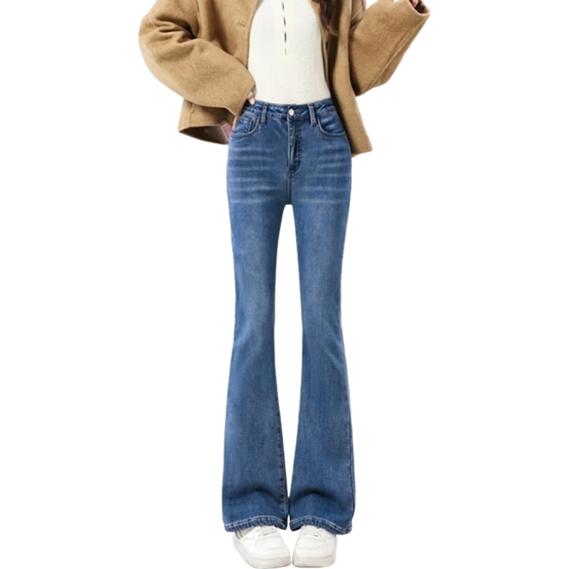 Jeanswest Women's Jeans, Summer 2026, Slight Flare, High-Waisted, Slimming, Petite, Washed Denim Pants, Blue-Gray, Size M