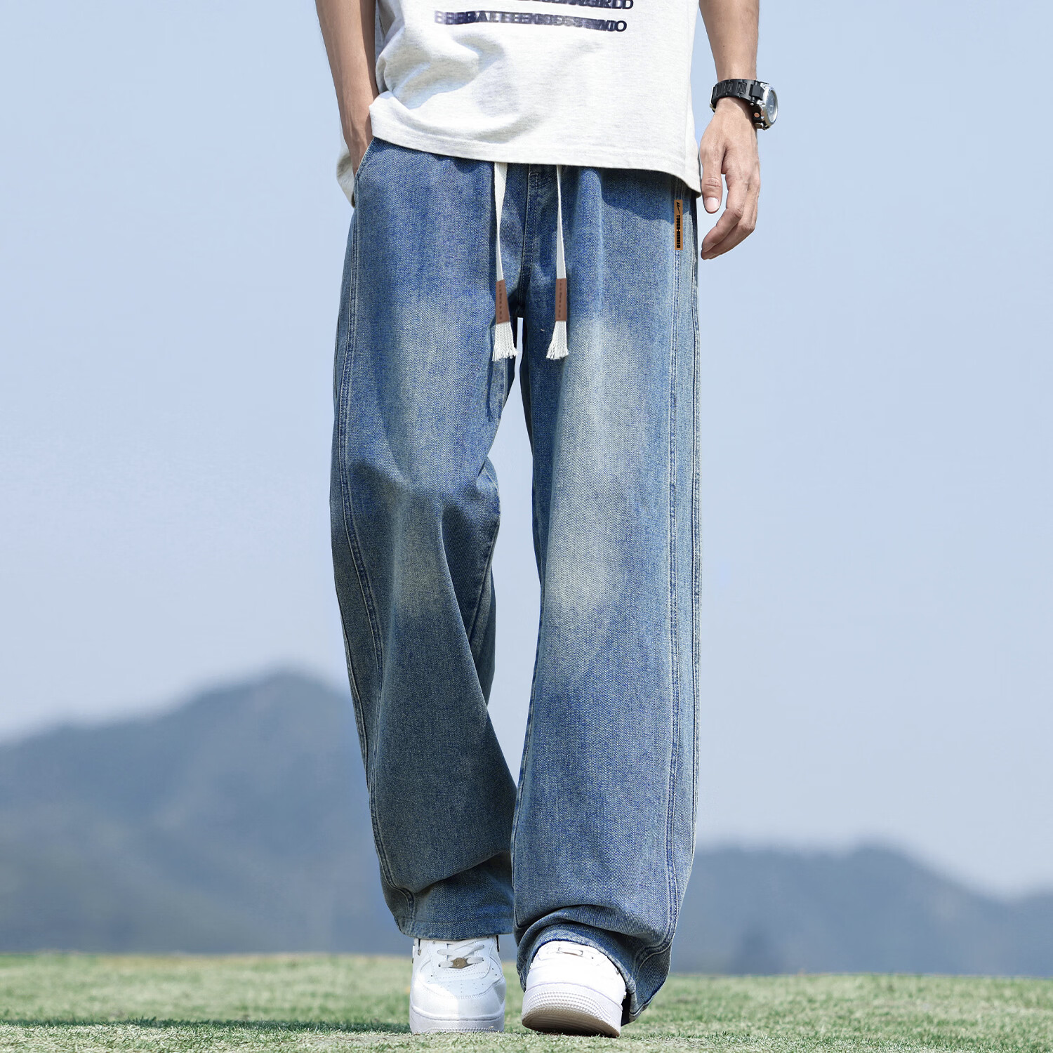 Warrior Men's Straight Leg Jeans American Style Wide Leg Casual Loose Gradient Pants 5011 2