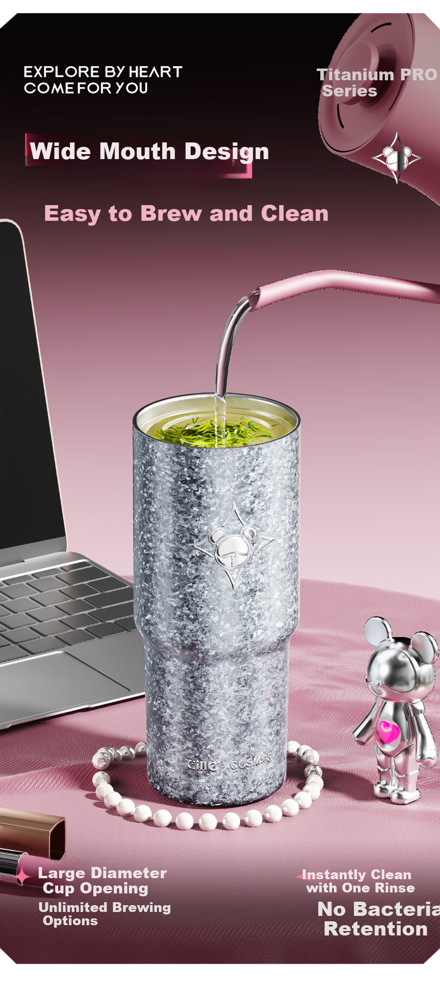 Xile Pure Titanium Jumbo Ice Mug High-Value Lightweight Luxury Car Water Bottle Large Capacity Titanium Cup Gift for Women 9