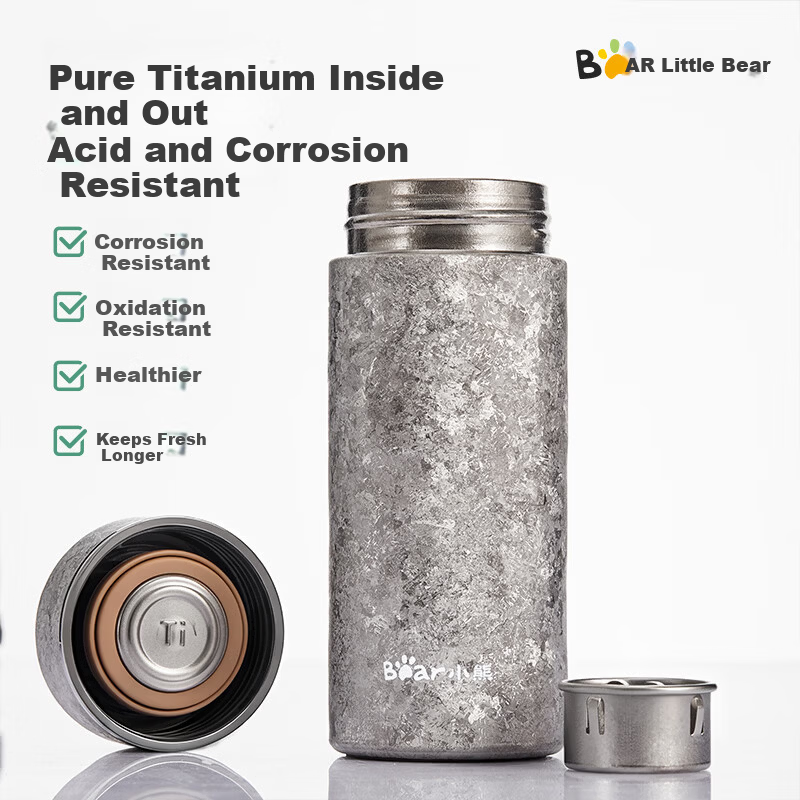 Bear Pure Titanium Insulated Lightweight Portable Water Bottle Starry Sparkle Tea Cup Small Capacity Premium Business Titanium Travel Mug Gift for Women's Day