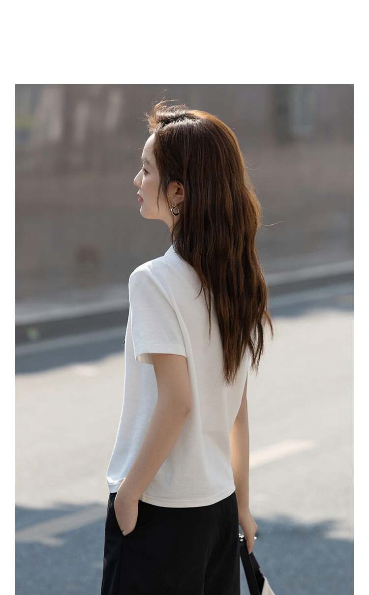 Demana [Refreshing Cloud Oxygen Cotton] Summer Pique Mesh Polo Collar Ribbon Embroidered Slim Fit T-Shirt for Women Premium Feel 11