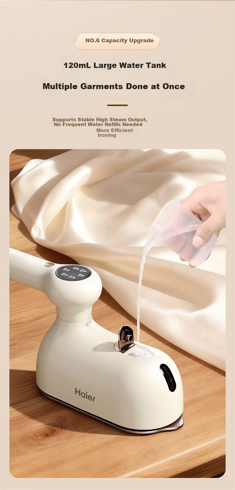 Haier Quick-Go Pro Handheld Garment Steamer, 23g/min Explosive Steam, 250ml Upgraded Detachable Water Tank, Compact Portable Affordable Travel Ironing Machine for Home Use HY-GW2502W 9