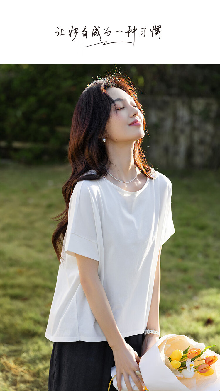 Demana [Cool Sorona] Summer Refreshing Non-Sticky Wide Neckline Decorative Short Sleeve Slim Fit T-Shirt for Women Premium Feel 1